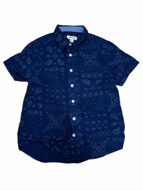 Cherokee Boys Size 6/7 Navy Blue Paisley Print Button Front Cotton Shirt